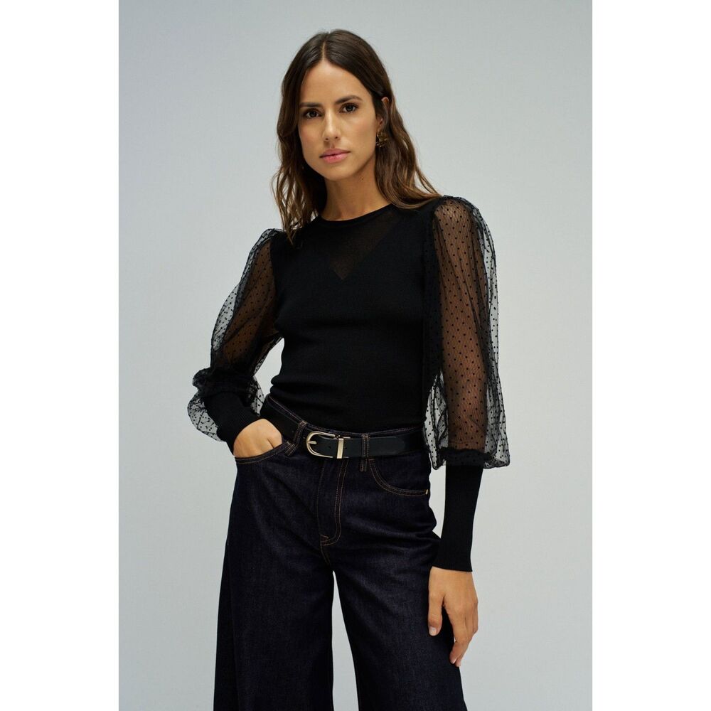 ACA black V-neck blouse with shee